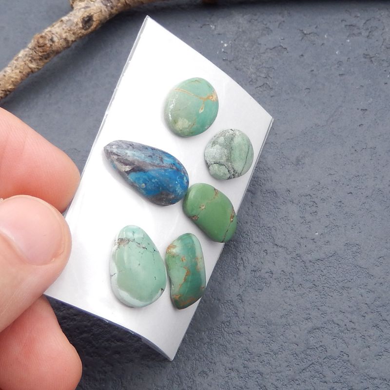 6 pcs Natural Turquoise Cabochons 16*12*3mm, 21*11*4mm, 8g