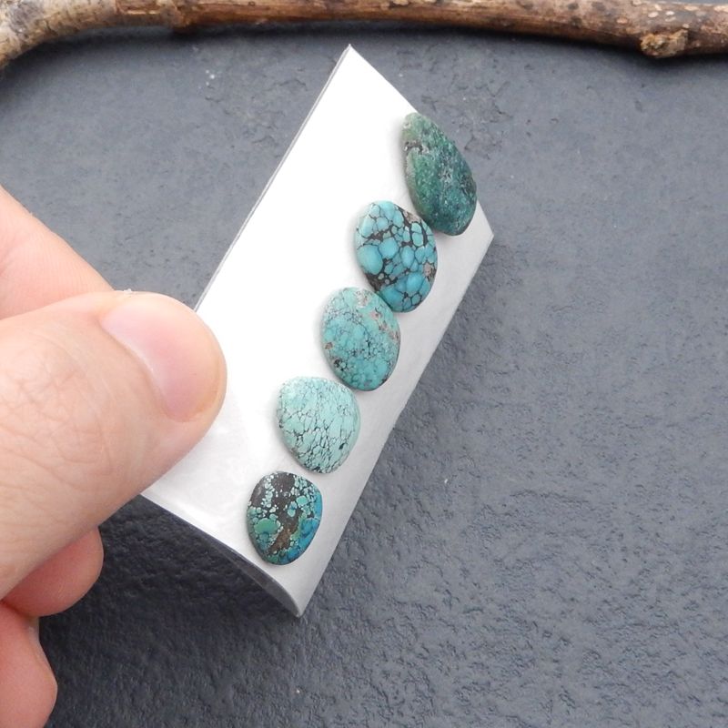 5 pcs Natural Turquoise Cabochons 20*11*3mm, 12*11*3mm, 5.3g