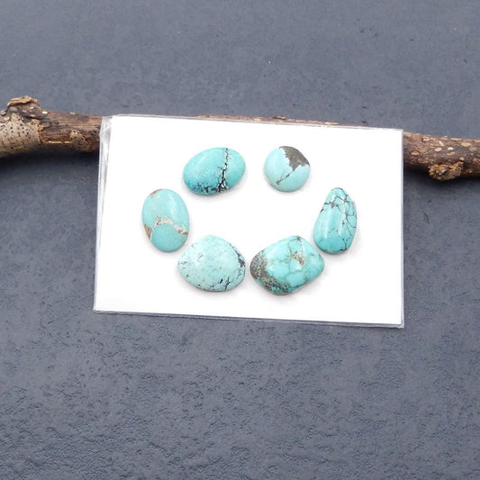 6 pcs Natural Turquoise Cabochons 10*10*3mm, 15*10*4mm 6g