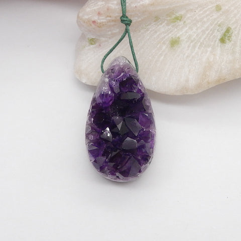 Natural Drusy Amethyst Gemstone Pendant Bead, 51x29x19mm, 47.5g