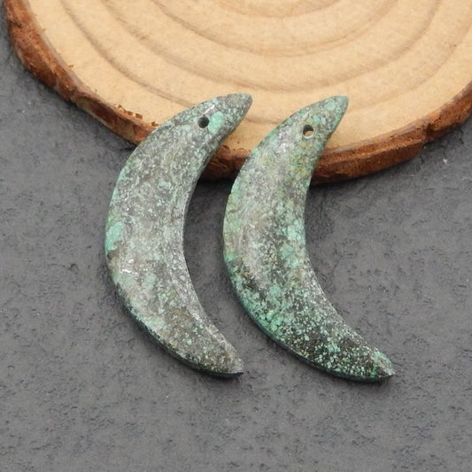 Natural African Turquoise Carved moon Earring Beads 33x16x4mm, 4.6g