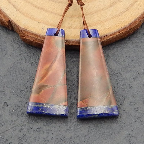 Intarsia of Lapis Lazuli and Red Creek Earring Beads 29x13x4mm, 4.6g