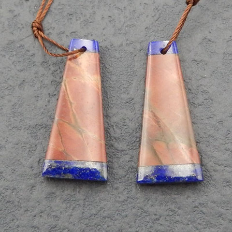 Intarsia of Lapis Lazuli and Red Creek Earring Beads 29x13x4mm, 4.6g