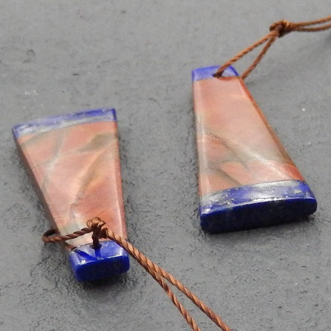 Intarsia of Lapis Lazuli and Red Creek Earring Beads 29x13x4mm, 4.6g