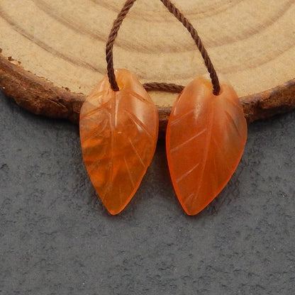 Natural Red Agate Carved leaf Earring Beads 18*10*3mm, 2.1g