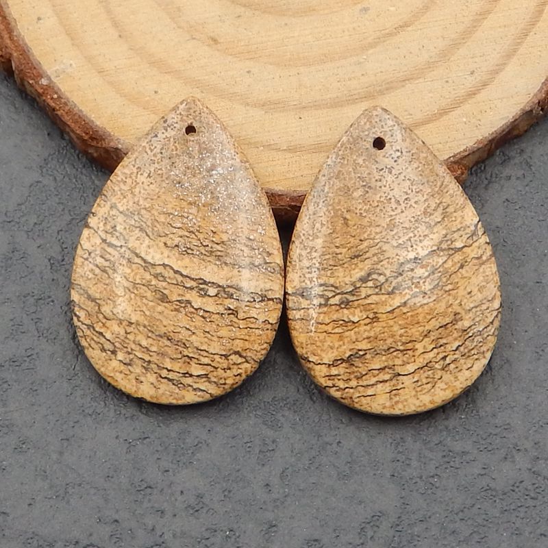 Paire de boucles d'oreilles en pierres précieuses de jaspe naturel, 30 x 20 x 5 mm, 8,81 g