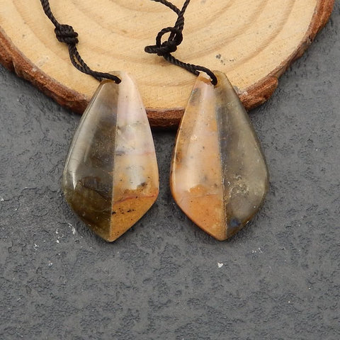 Intarsia of Pink Opal and Labradorite Earring Beads 29x16x4mm, 5.4g