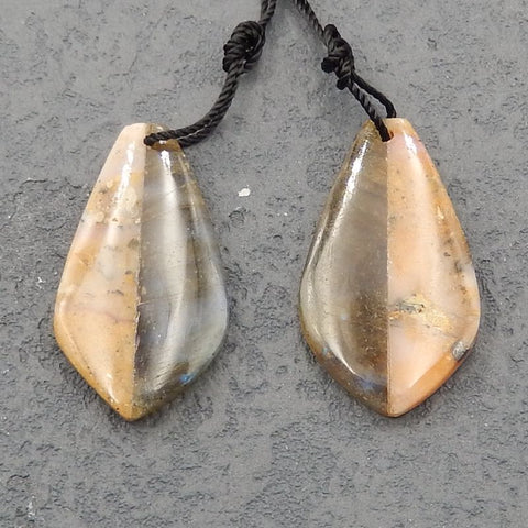 Intarsia of Pink Opal and Labradorite Earring Beads 29x16x4mm, 5.4g