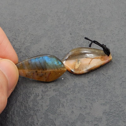 Intarsia of Pink Opal and Labradorite Earring Beads 29x16x4mm, 5.4g
