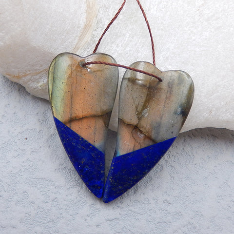 Intarsia of Labradorite and Lapis Lazuli Earring Beads 36*18*5mm, 10.2g