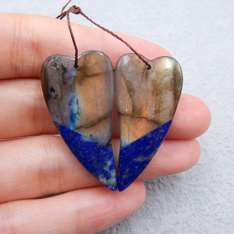 Intarsia of Labradorite and Lapis Lazuli Earring Beads 36*18*5mm, 10.2g