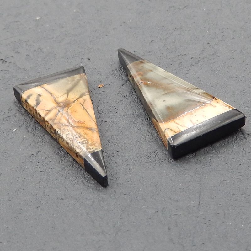 Intarsia of Obsidian and Red Creek Jasper Earring Beads 34x16x4mm, 6.2g