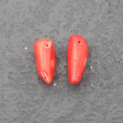 Natural Red Coral Earring Beads 18x7x6mm, 2.8g
