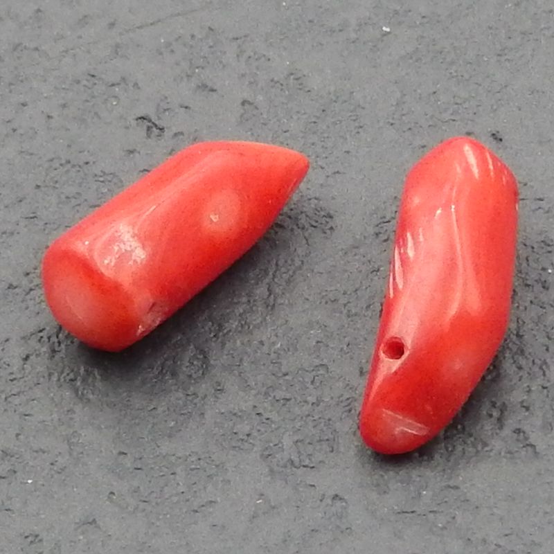 Natural Red Coral Earring Beads 18x7x6mm, 2.8g