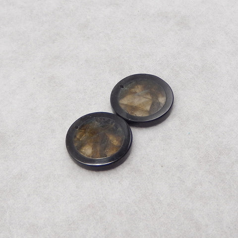 Natural Flash Labradorite and Obsidian Intarsia Round Gemstone Earring Beads,Popular Earring Pair,20x3mm,4.2g