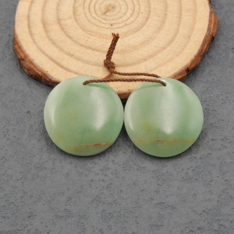 天然绿色砂金石钻孔耳环一对 23x4 毫米 7.8 克