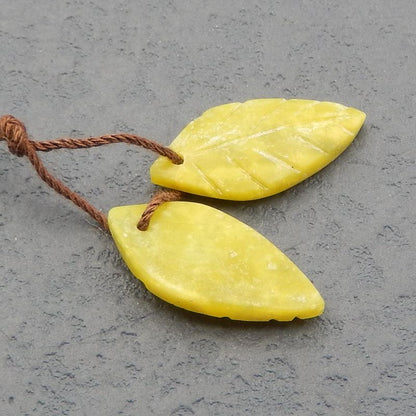Natural Serpentine Carved leaf Earring Beads 23x12x5mm, 3.0g