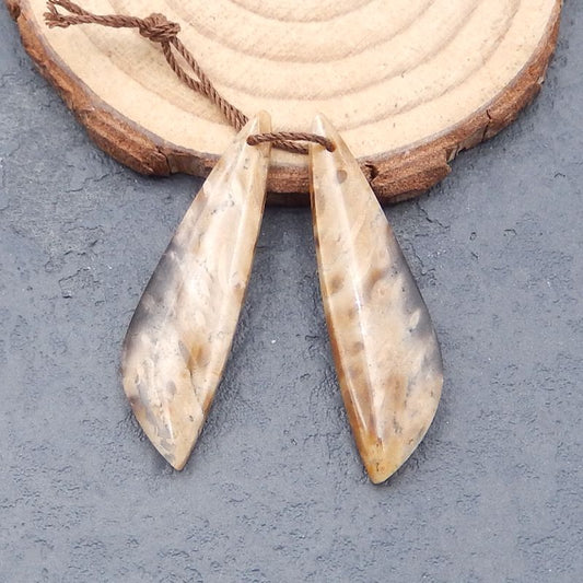 Natural Palm Root Stone Earring Beads 39*11*4mm, 5.0g