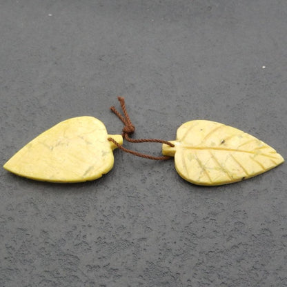 Natural Serpentine Carved leaf Earring Beads 35*21*3mm, 7.9g