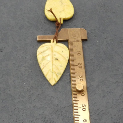Natural Serpentine Carved leaf Earring Beads 35*21*3mm, 7.9g