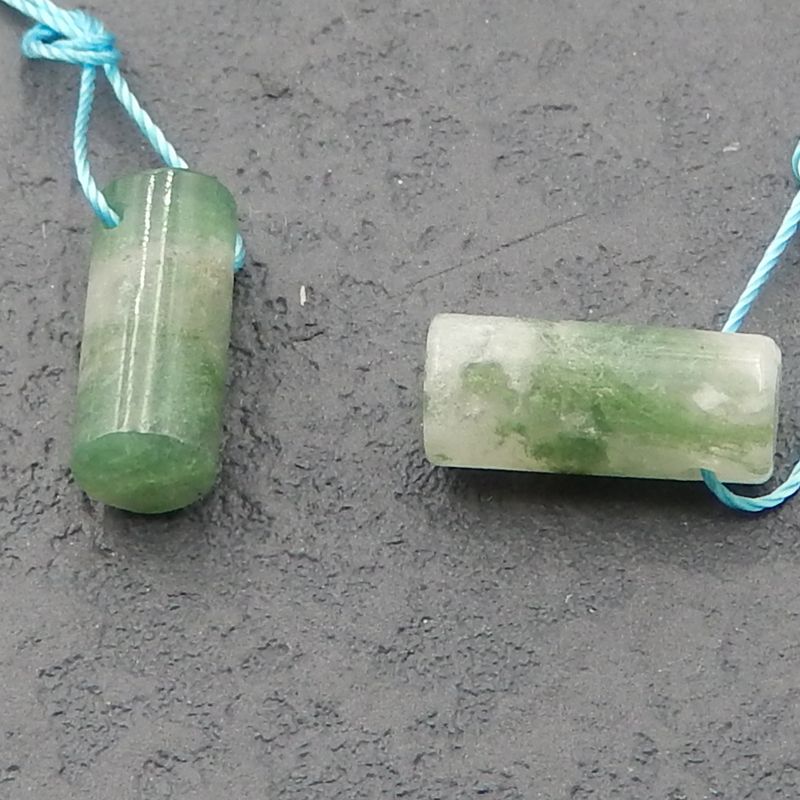 Natural Moss Agate Earring Beads 14x6mm, 2.4g