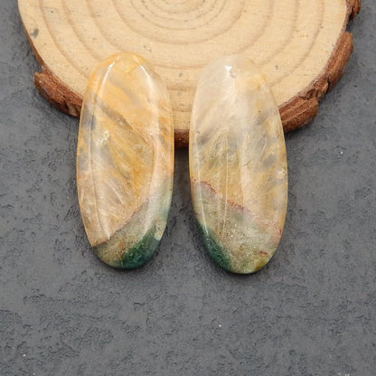 Paire de boucles d'oreilles en jaspe champignon, 38 x 16 x 5 mm, 10,9 g