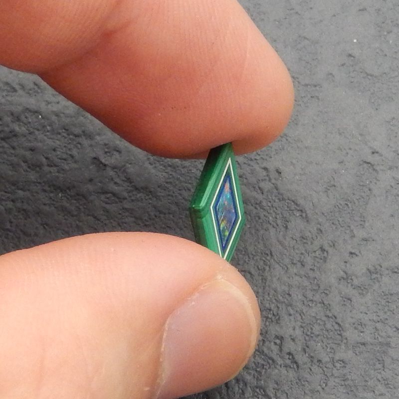 Intarsia of Opal and Malachite Cabochon 16x9x2mm, 0.7g