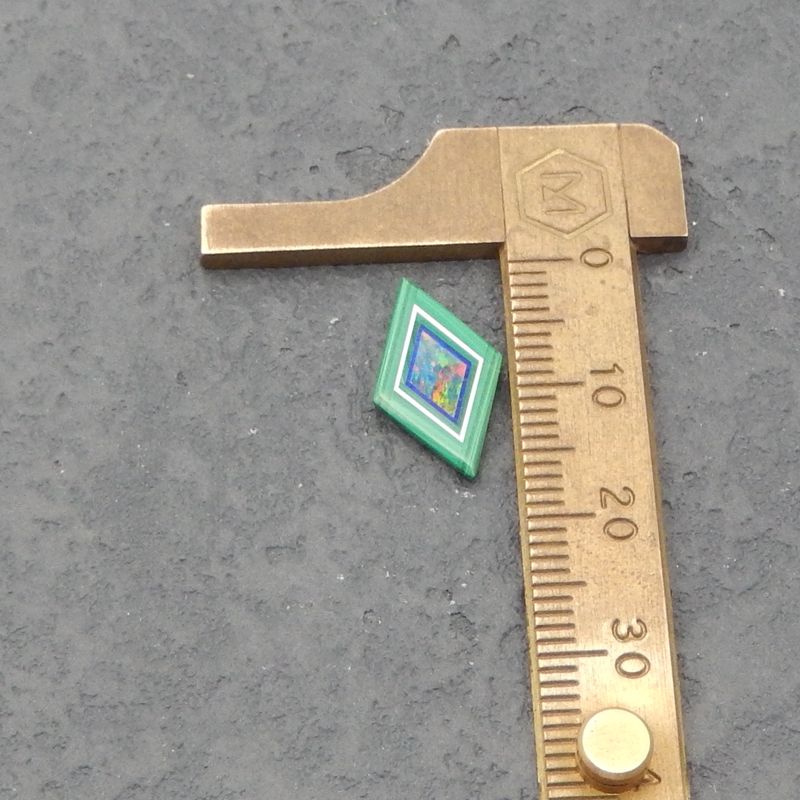 Intarsia of Opal and Malachite Cabochon 16x9x2mm, 0.7g