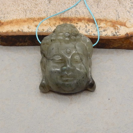 Natural Labradorite Carved Buddha Pendant Bead 30*15*11mm, 13.4g