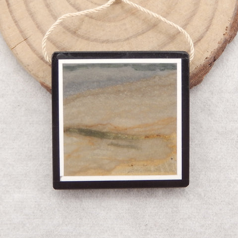 Natural Obsidian, Howlite And Picasso Jasper Intarsia Gemstone Pendant Bead, Side Drilled Gemstone Pendant,Handmade Pendant Gift, 32x32×5mm, 11.6g