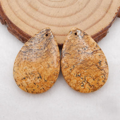 Paire de boucles d'oreilles en pierres précieuses de jaspe naturel, 30 x 20 x 4 mm, 7,7 g