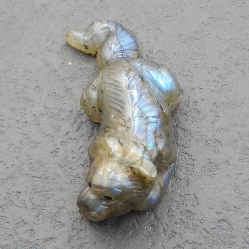Natural Labradorite Carved dog Cabochon 46x20x15mm, 16.6g