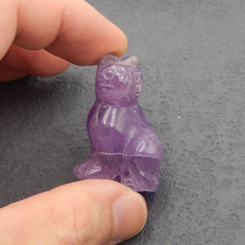 Natural Amethyst Carved Cat Cabochon 40x26x17mm, 21.6g