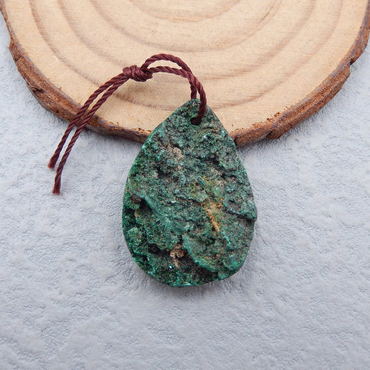 Natural Malachite Drusy Pendant Bead 28X20X6mm, 7.5g