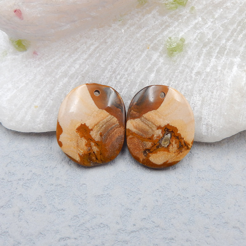 Paire de boucles d'oreilles en pierres précieuses percées avec jaspe Natural Us Biggs, 20X17X3mm, 3.5g