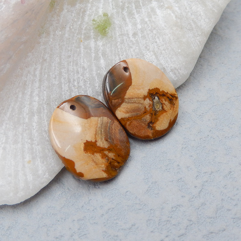 Paire de boucles d'oreilles en pierres précieuses percées avec jaspe Natural Us Biggs, 20X17X3mm, 3.5g