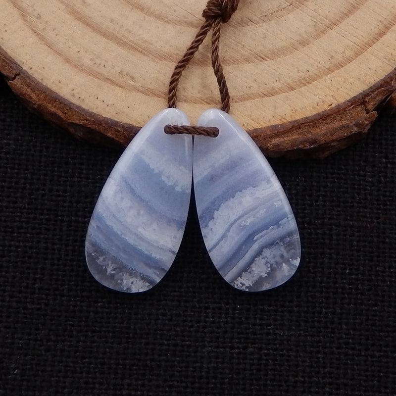 蓝色蕾丝玛瑙泪珠耳环石一对，用于制作耳环的石头，18x10x4mm，2.3g