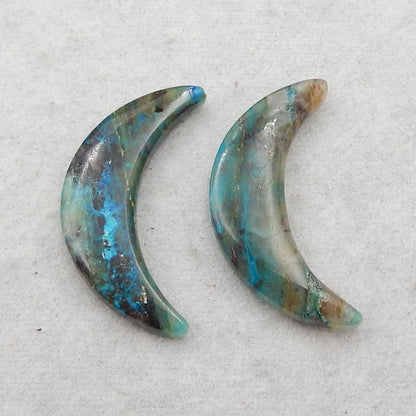 Natural Chysocolla Carved moon Earring Beads 32*18*5mm, 5.9g