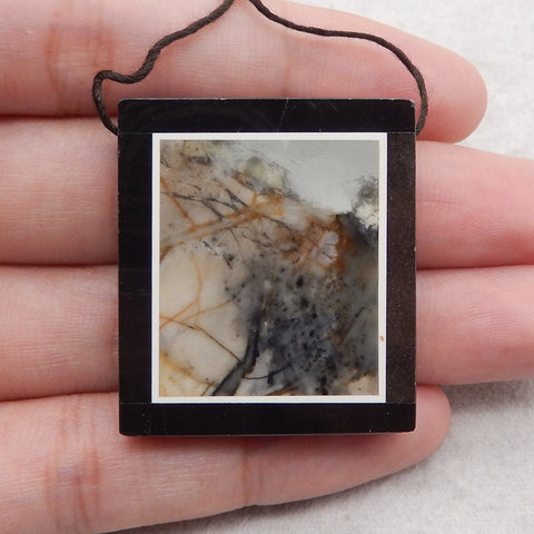 Natural Obsidian, Howlite And Picasso Jasper Intarsia Gemstone Pendant Bead, Side Drilled Gemstone Pendant,Handmade Pendant Gift, 37x33×6mm, 20.4g