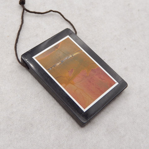 Natural Obsidian, Howlite And Multi-Color Picasso Jasper Intarsia Gemstone Pendant Bead, Side Drilled Gemstone Pendant,Handmade Pendant Gift, 43x32x5mm, 18.3g