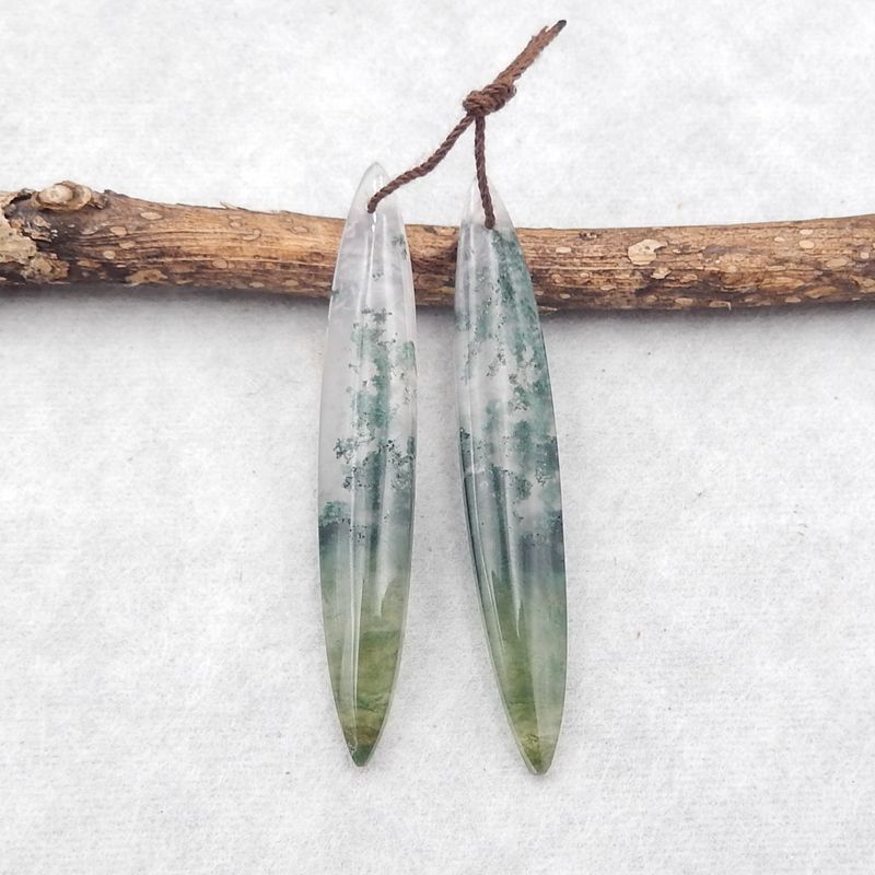 Natural Moss Agate Earring Beads 54*9*5mm, 6.5g
