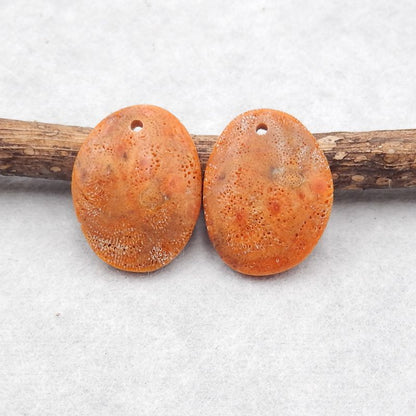 Natural Red Coral Earring Beads 22*17*4mm, 3.8g