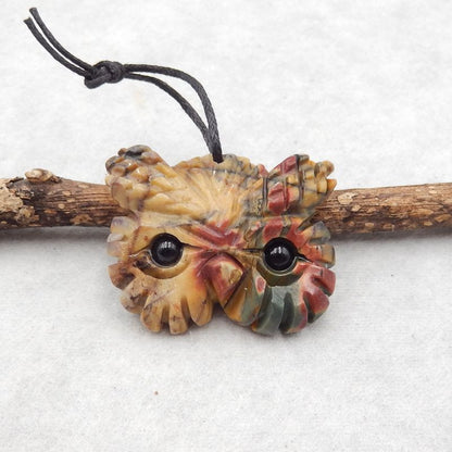 Natural Red Creek Jasper Carved owl Pendant Bead 30*39*11, 19.2g