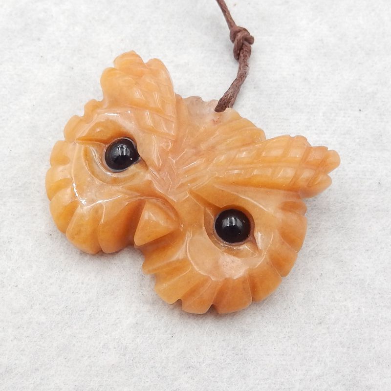 Natural Yellow Jade Carved owl Pendant Bead 31*38*12mm, 18.9g