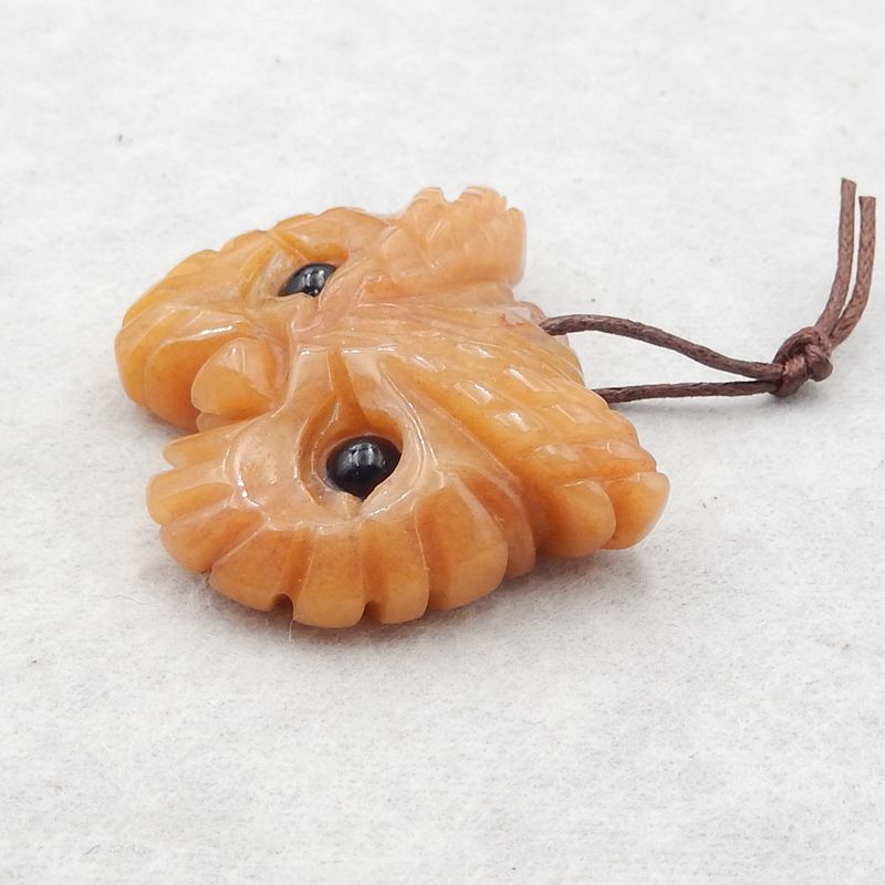 Natural Yellow Jade Carved owl Pendant Bead 31*38*12mm, 18.9g