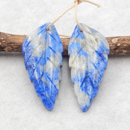 Natural Lapis Lazuli Carved leaf Earring Beads 38*16*4mm, 9.1g