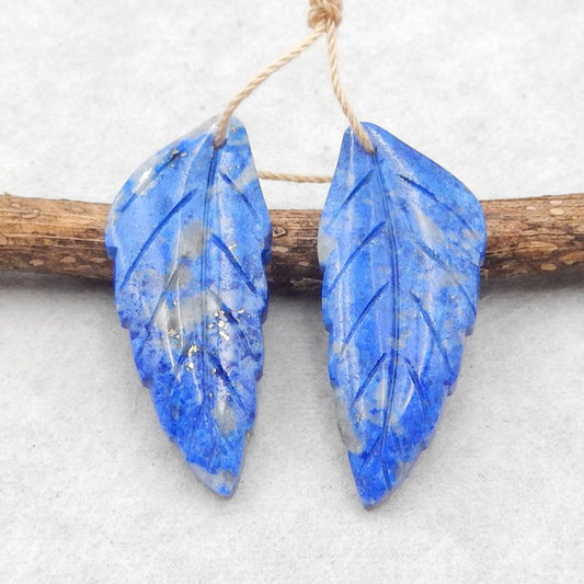 Natural Lapis Lazuli Carved leaf Earring Beads 38*16*4mm, 9.1g