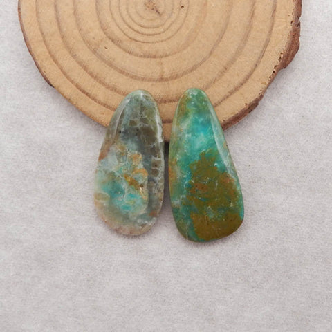 2PCS Natural Blue Opal Gemstone Cabochons, 36x17x4mm, 34x17x4mm, 6.3g