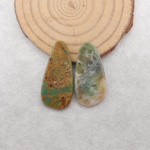 2PCS Natural Blue Opal Gemstone Cabochons, 36x17x4mm, 34x17x4mm, 6.3g