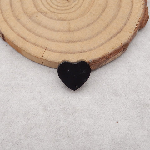 Natural Flash Canadian Ammonite, Obsidian And White Quartz Intarsia Heart Gemstone Cabochon, 11x11x4mm, 0.7g